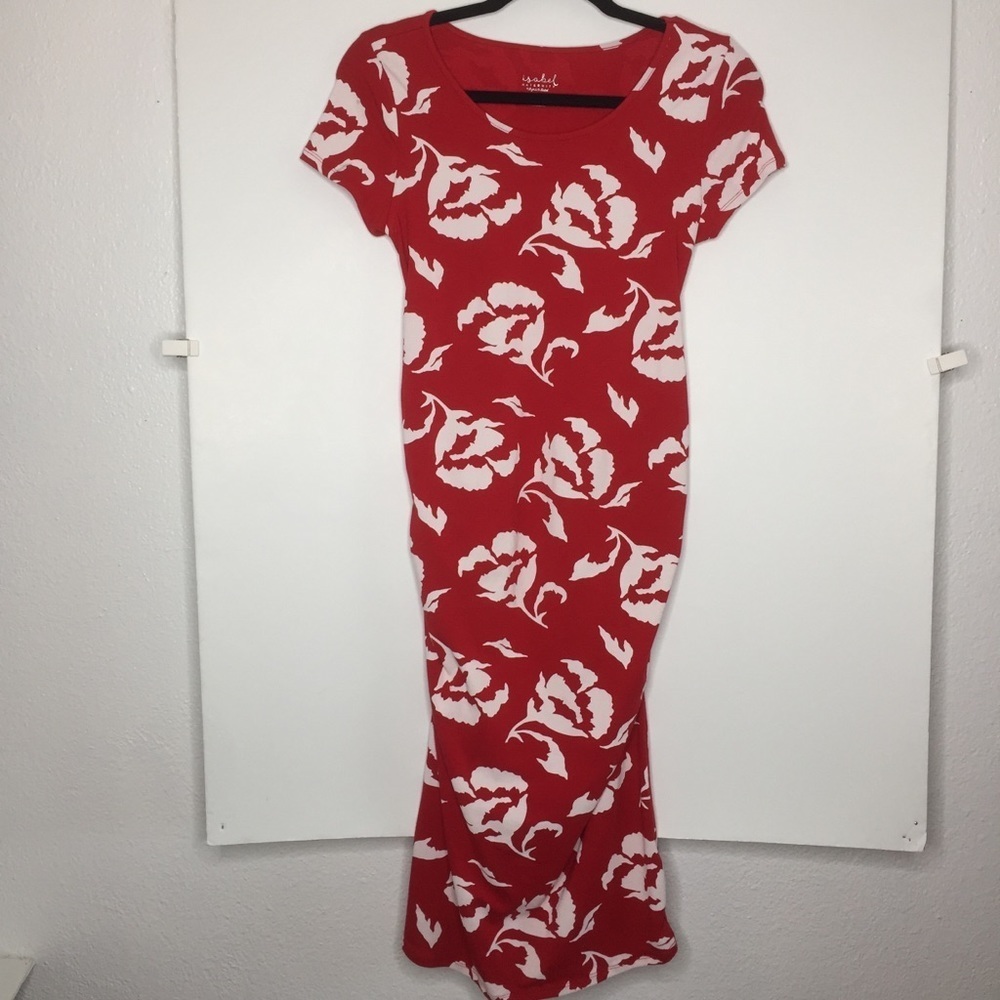 Isabel Maternity, XS, red/white ruch dress.